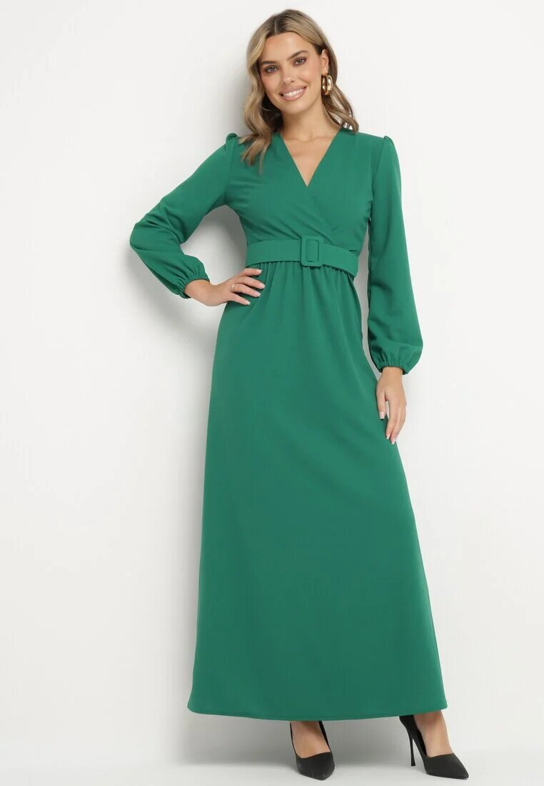 messaya Rochie Verde Evazată Decorată Cu Centură În Talie Felirith