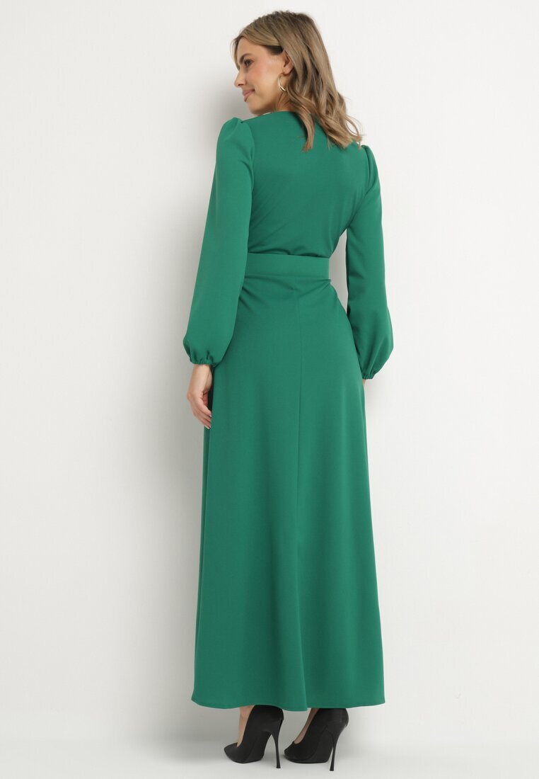 messaya Rochie Verde Evazată Decorată Cu Centură În Talie Felirith