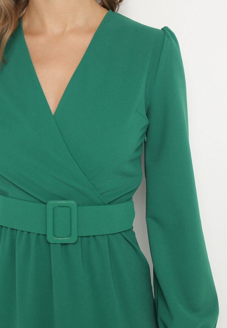 messaya Rochie Verde Evazată Decorată Cu Centură În Talie Felirith