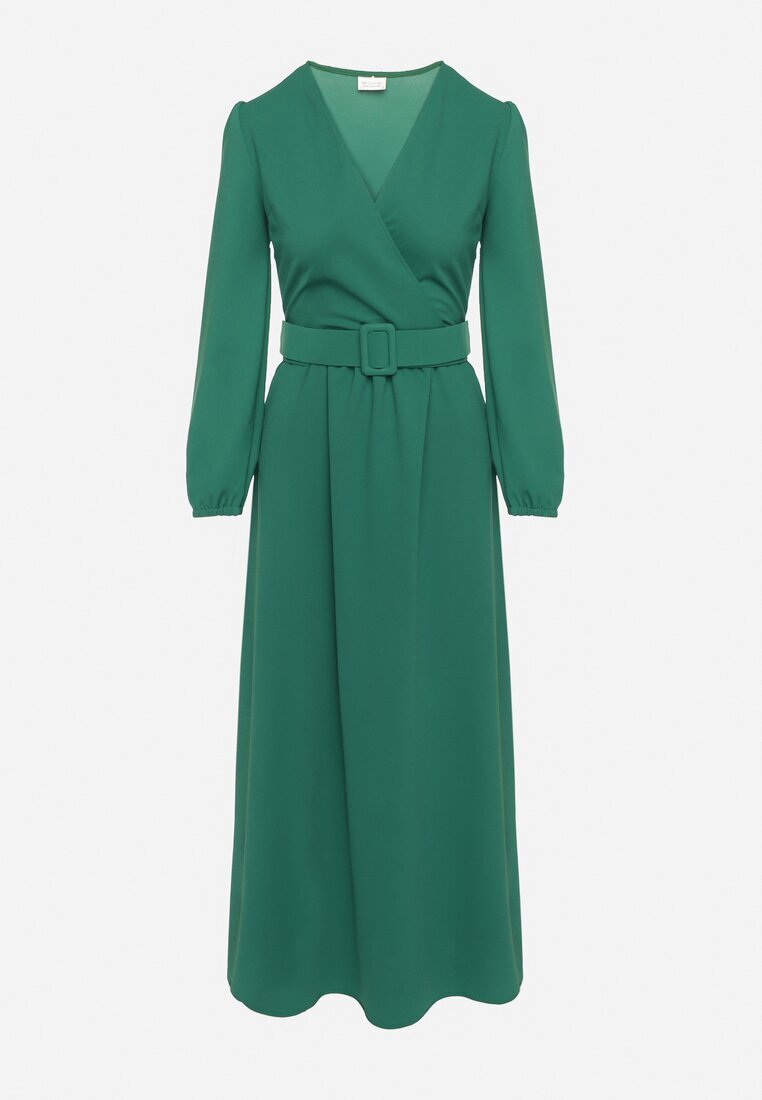 messaya Rochie Verde Evazată Decorată Cu Centură În Talie Felirith
