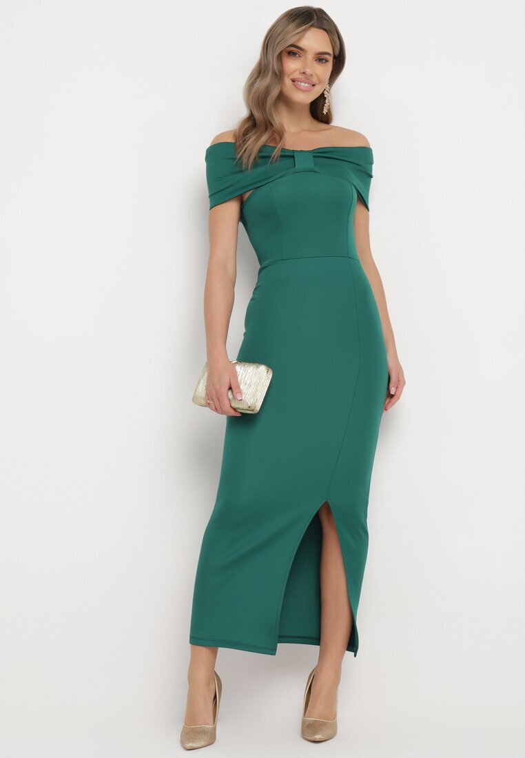 messaya Rochie Verde Maxi Fără bretele cu fundă decorativă și fante Marigore