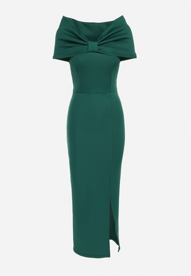 messaya Rochie Verde Maxi Fără bretele cu fundă decorativă și fante Marigore