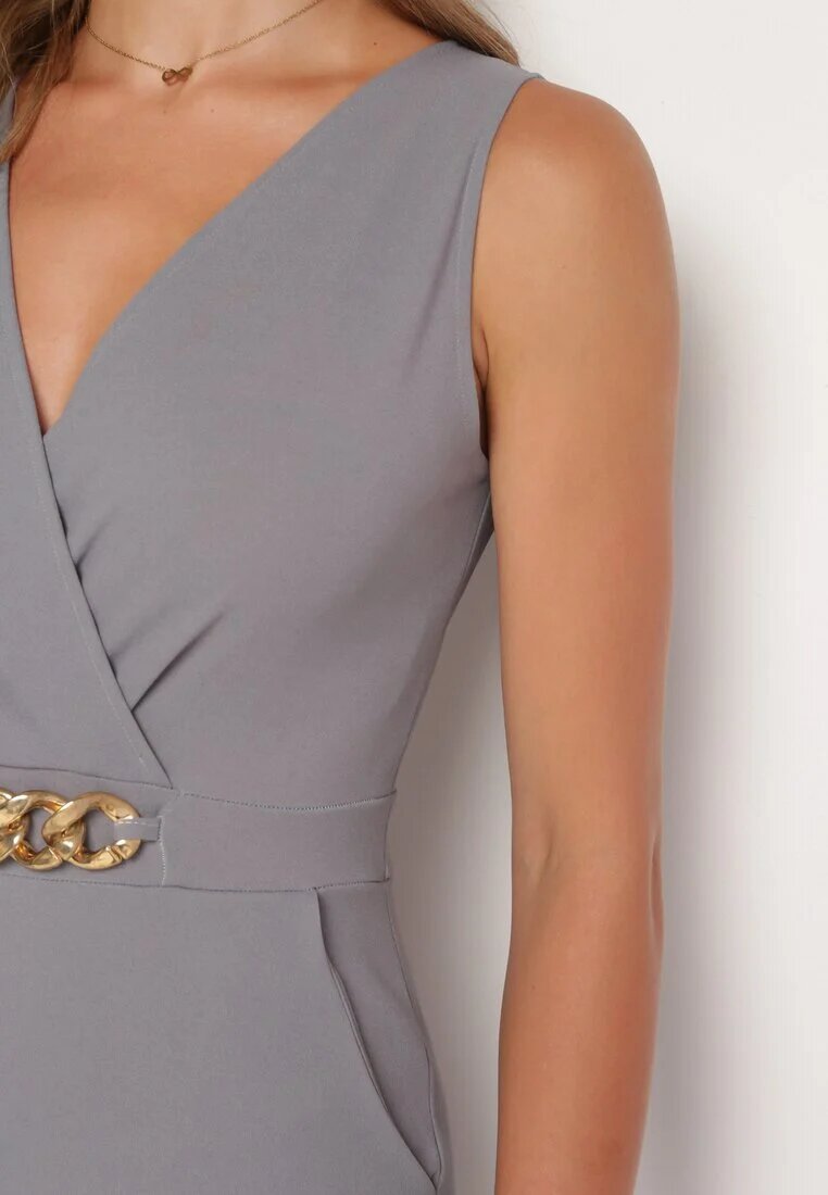 messaya Salopetă Gri Tip Plic Bodycon fără Mâneci cu Lanț Decorativ Yaelia