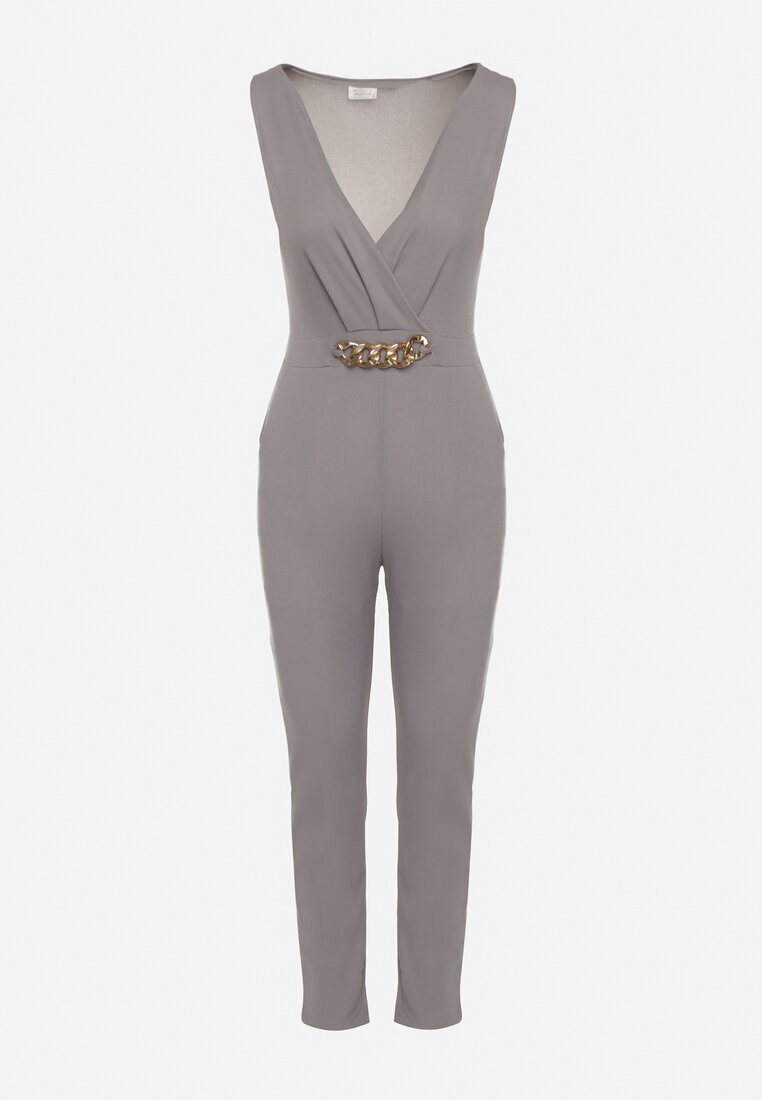 messaya Salopetă Gri Tip Plic Bodycon fără Mâneci cu Lanț Decorativ Yaelia
