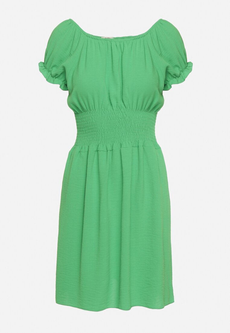 metro five Rochie Evazată Verde Tip Spaniol cu Elastic în Talie Tiadella