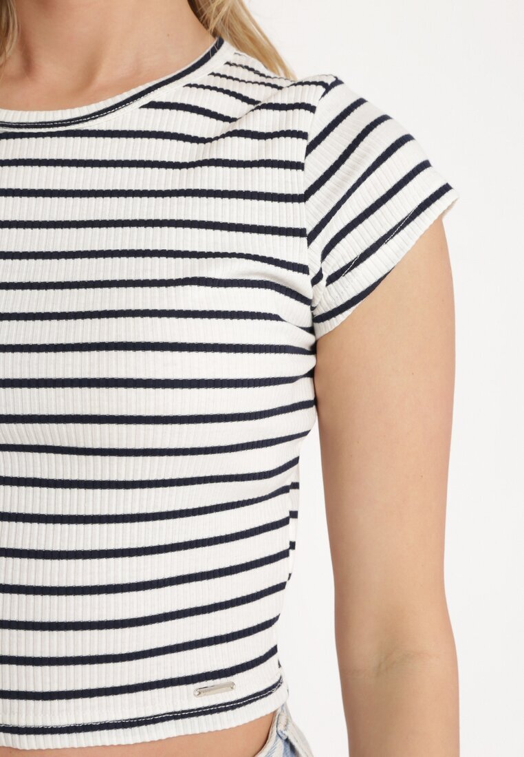 metro five Tricou Alb-Negru Din bumbac Reiat cu croială scurtă Quedara