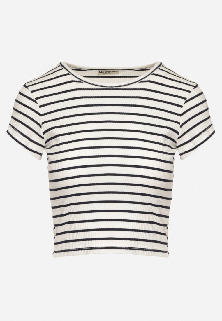 metro five Tricou Alb-Negru Din bumbac Reiat cu croială scurtă Quedara