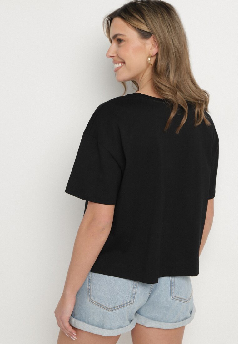 metro five Tricou Negru din bumbac împodobit cu strasuri Fadelis