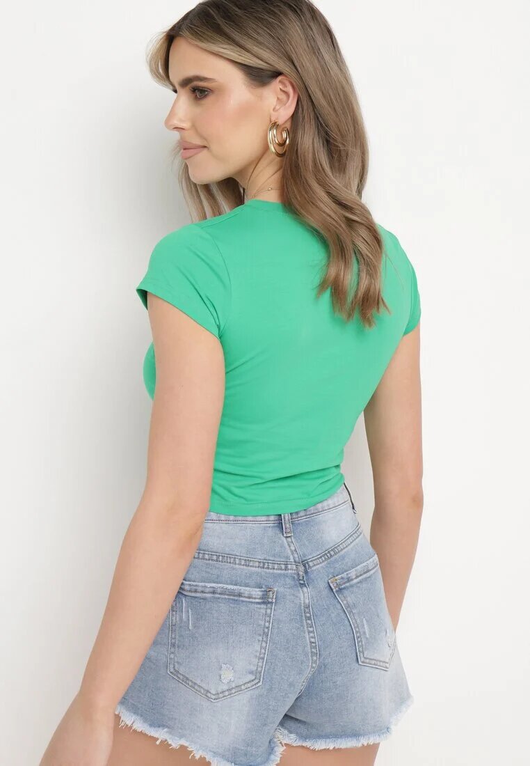 metro five Tricou Verde Ajustat Cropped cu Imprimeu în Față Yaloena
