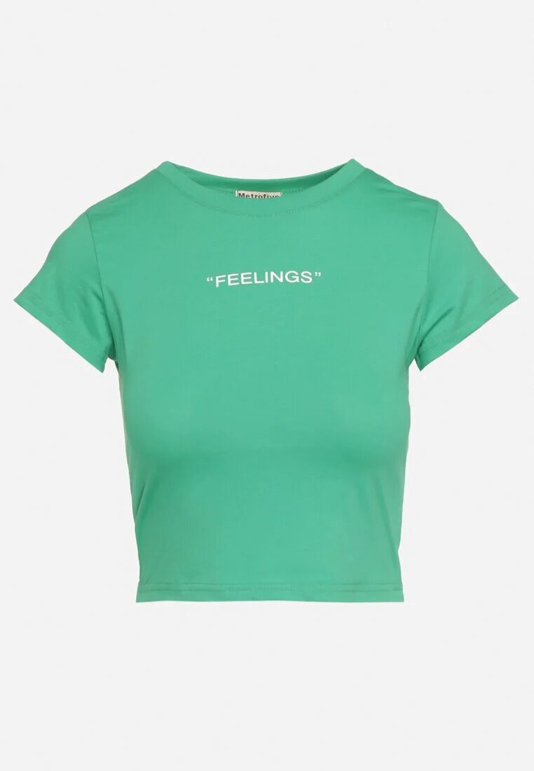 metro five Tricou Verde Ajustat Cropped cu Imprimeu în Față Yaloena