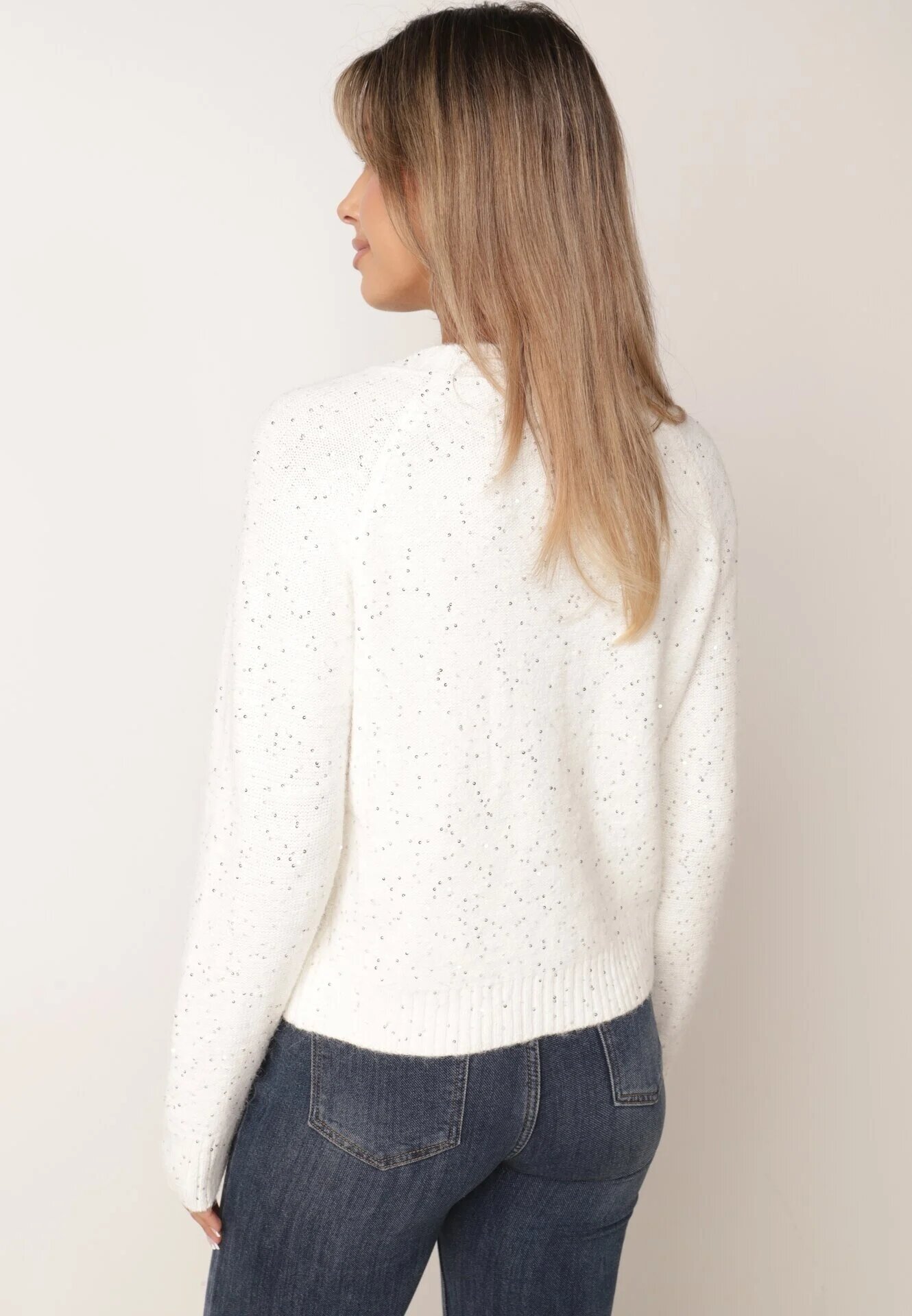 metrofive Cardigan oversize decorat cu paiete cu adaos de lână Arawen Alb
