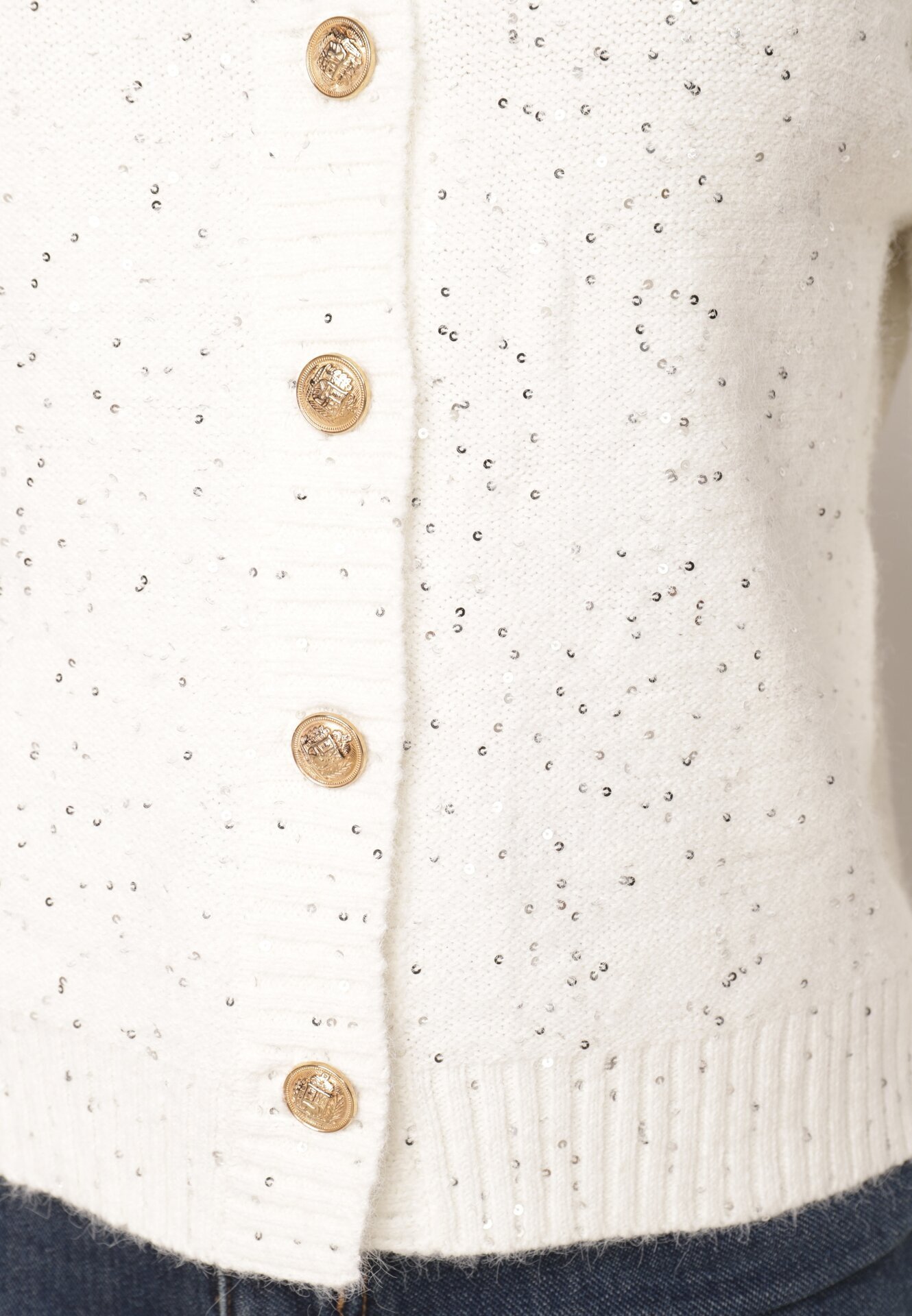 metrofive Cardigan oversize decorat cu paiete cu adaos de lână Arawen Alb