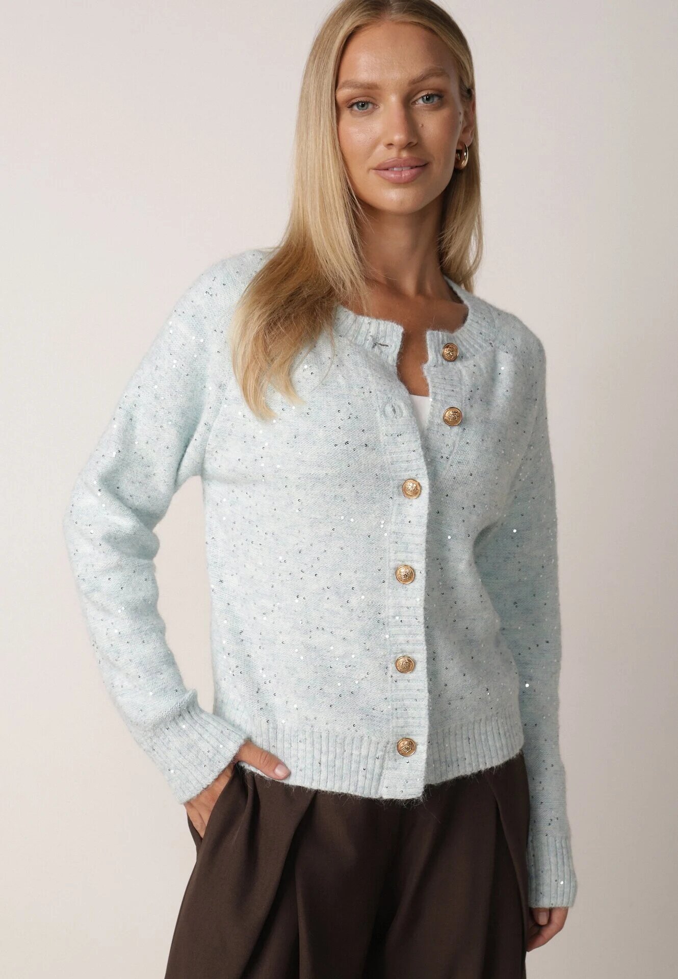 metrofive Cardigan oversize decorat cu paiete cu adaos de lână Arawen Albastru deschis