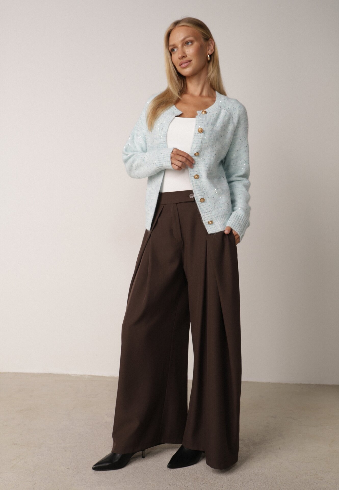 metrofive Cardigan oversize decorat cu paiete cu adaos de lână Arawen Albastru deschis