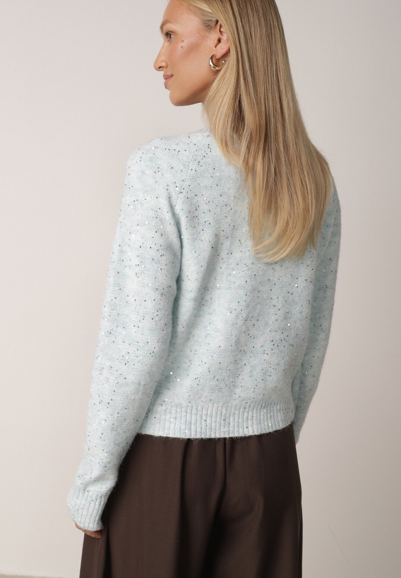 metrofive Cardigan oversize decorat cu paiete cu adaos de lână Arawen Albastru deschis
