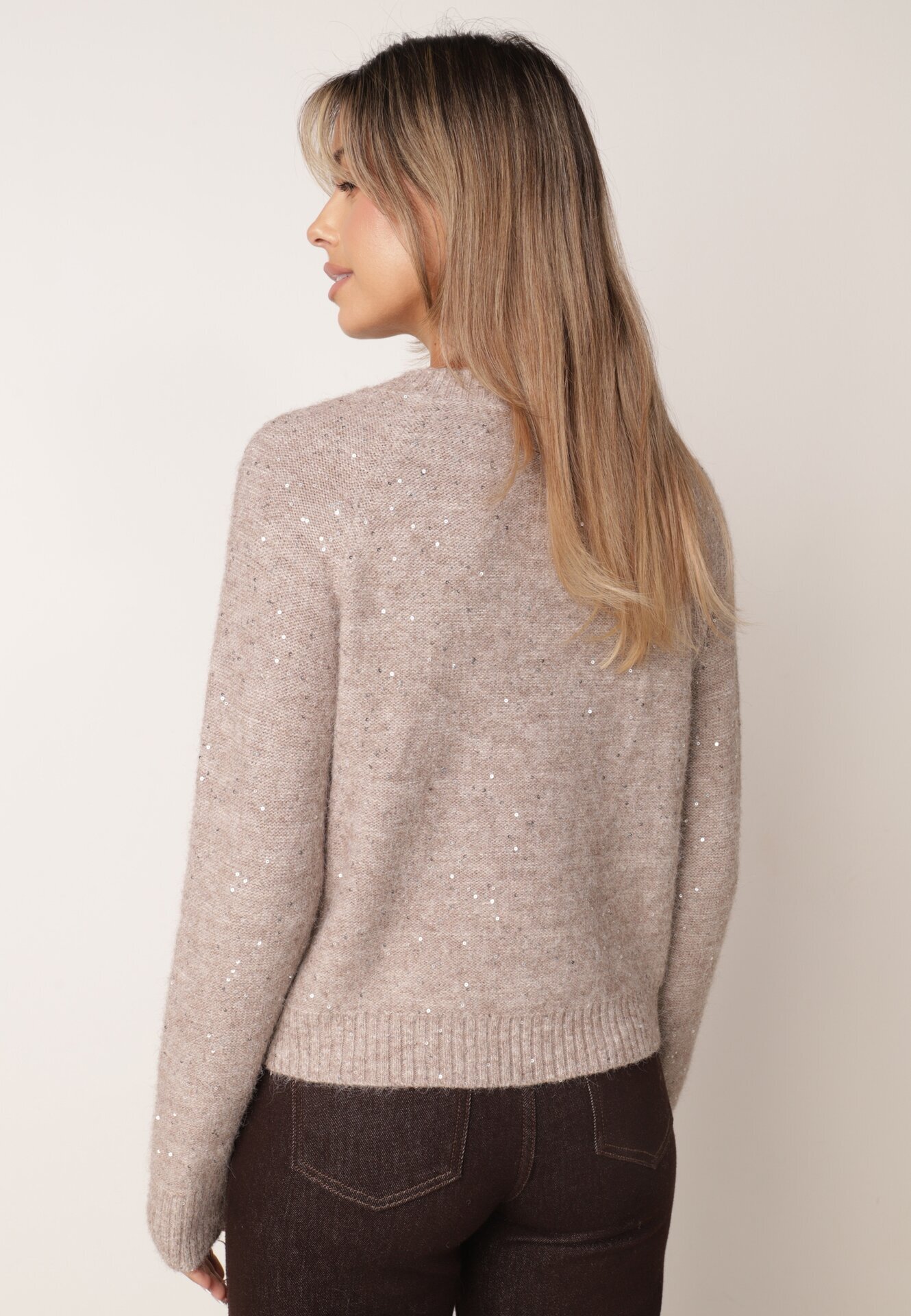 metrofive Cardigan oversize decorat cu paiete cu adaos de lână Arawen Bej închis