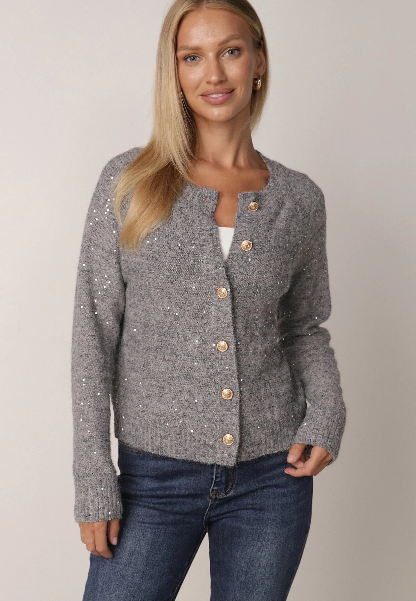 metrofive Cardigan oversize decorat cu paiete cu adaos de lână Arawen Gri