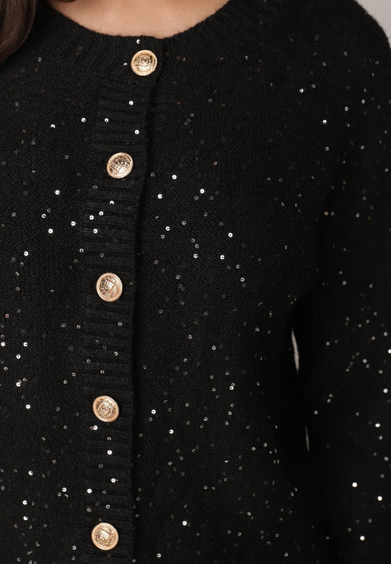 metrofive Cardigan oversize decorat cu paiete cu adaos de lână Arawen Negru