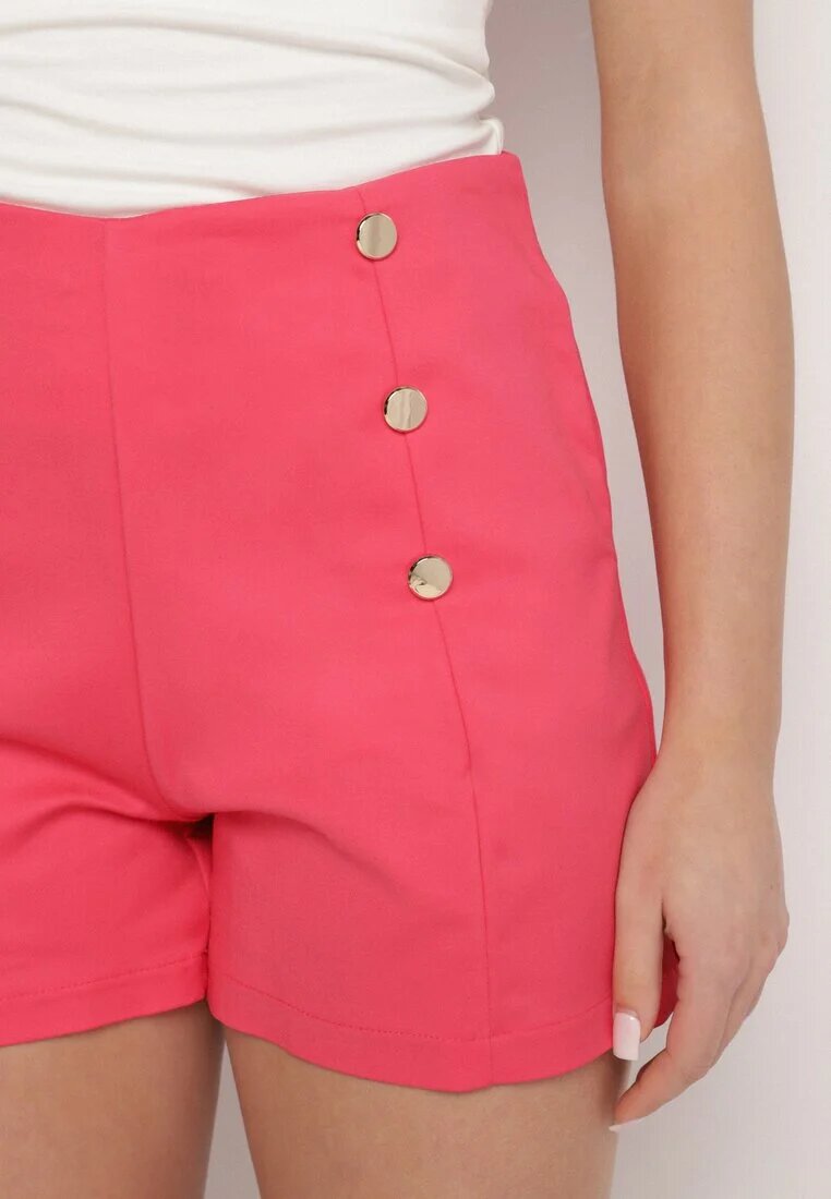metrofive Pantaloni scurți fucsia din bumbac cu talie înaltă și nasturi decorativi Sepirene