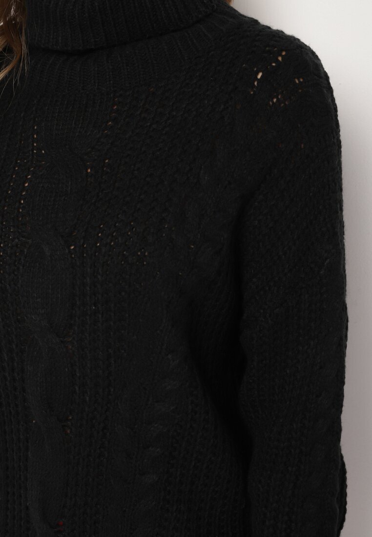 metrofive Pulover guler înalt Negru cu Viscoză cu croială Oversize cu model în relief Rivlemi