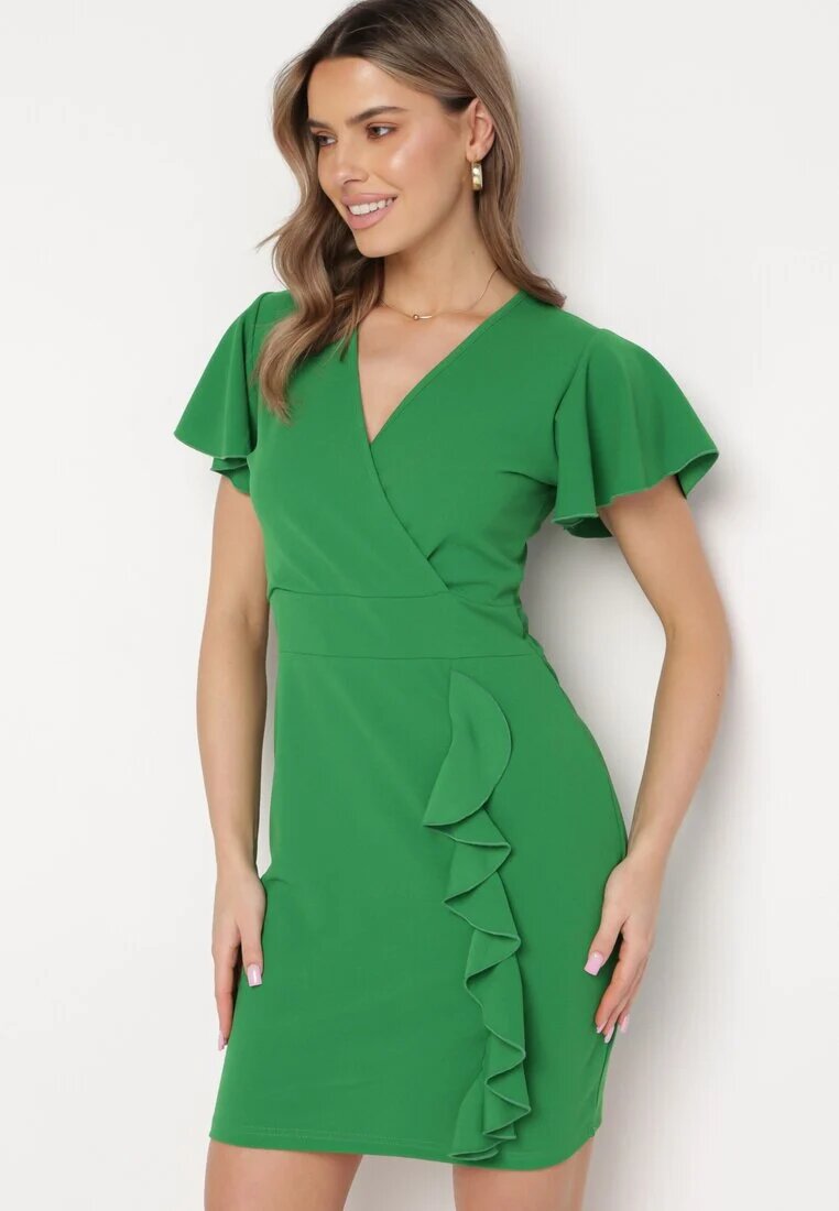 metrofive Rochie Mini Verde Mulată cu Decolteu Petrecut și Volan Decorativ Gwendara