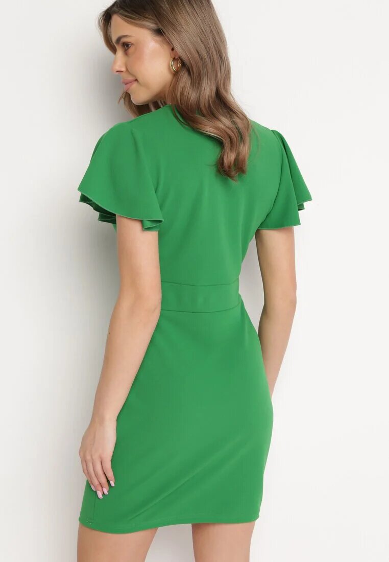 metrofive Rochie Mini Verde Mulată cu Decolteu Petrecut și Volan Decorativ Gwendara