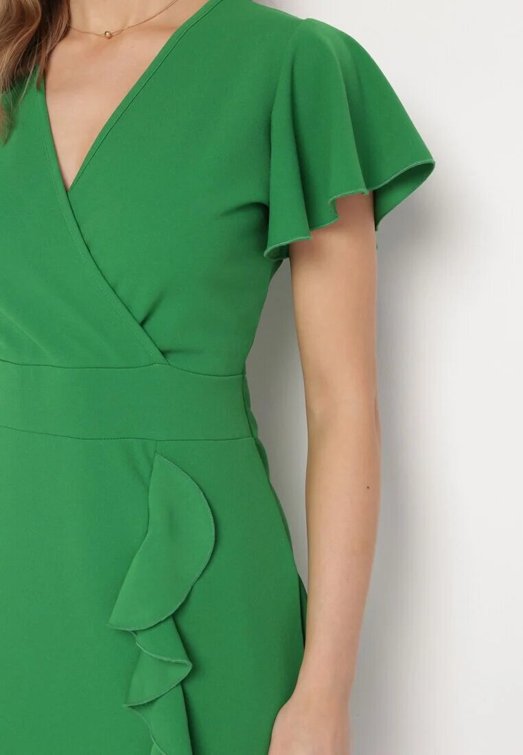 metrofive Rochie Mini Verde Mulată cu Decolteu Petrecut și Volan Decorativ Gwendara