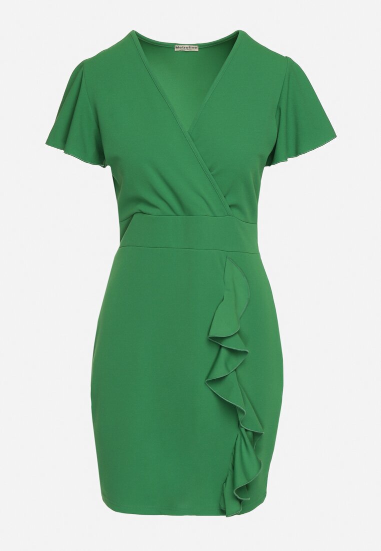 metrofive Rochie Mini Verde Mulată cu Decolteu Petrecut și Volan Decorativ Gwendara