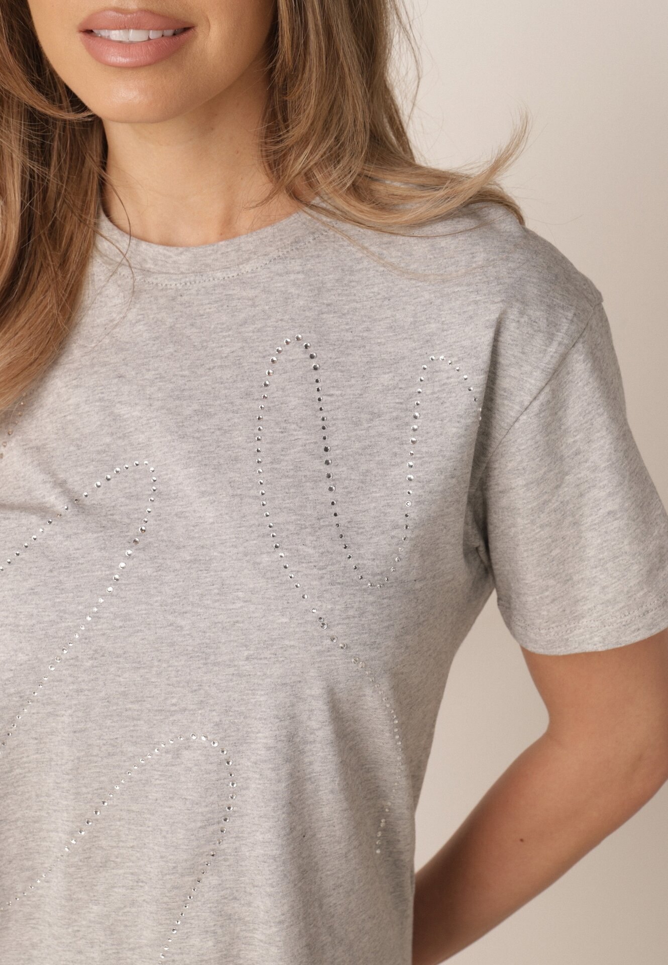 metrofive T-shirt din bumbac decorat cu cyrkonii Monomene Gri