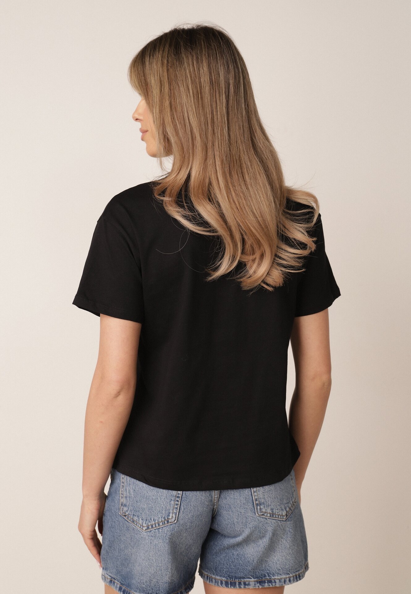 metrofive T-shirt din bumbac decorat cu cyrkonii Monomene Negru