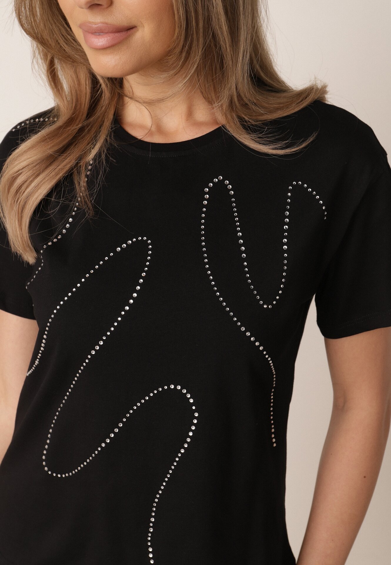 metrofive T-shirt din bumbac decorat cu cyrkonii Monomene Negru