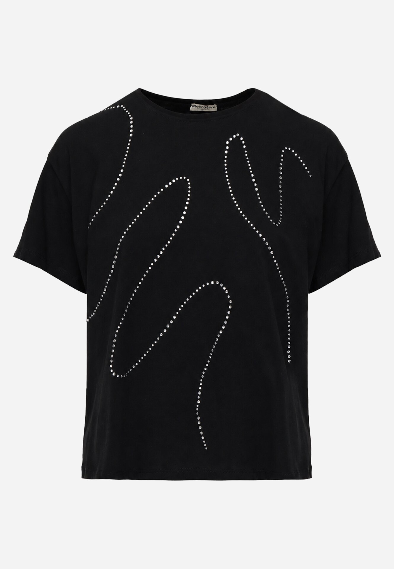 metrofive T-shirt din bumbac decorat cu cyrkonii Monomene Negru