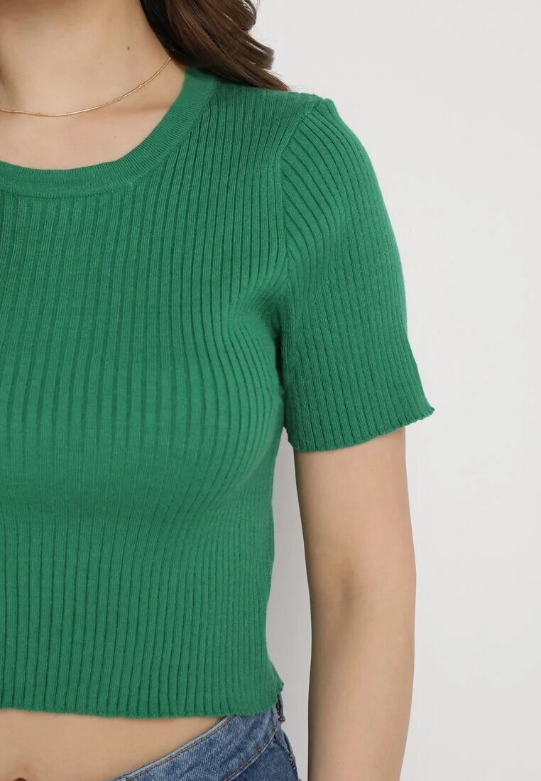 metrofive T-shirt scurt verde din tricot rebrat Clutia