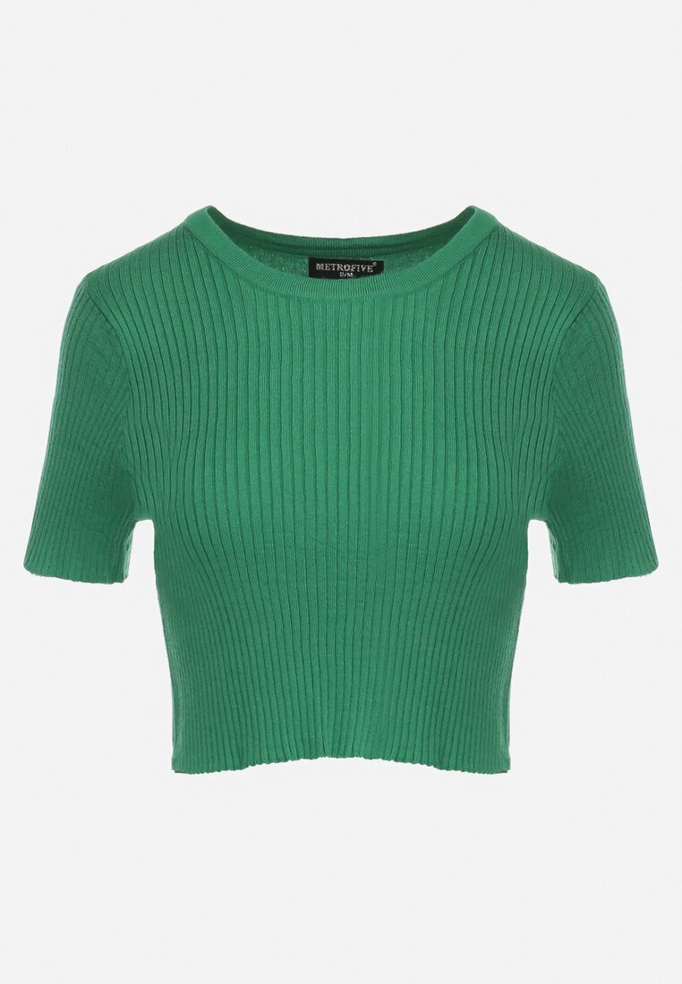 metrofive T-shirt scurt verde din tricot rebrat Clutia