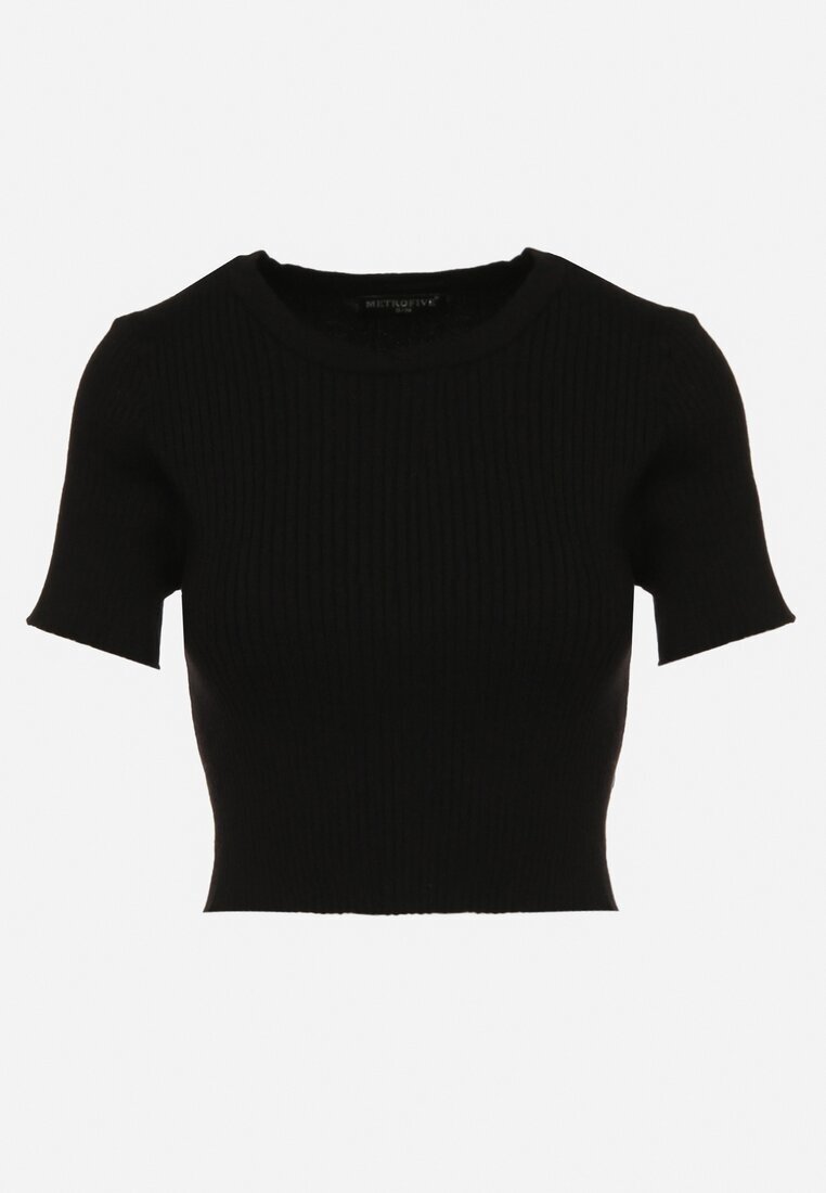 metrofive Tricou Negru Scurt din Tricot Reiat Clutia