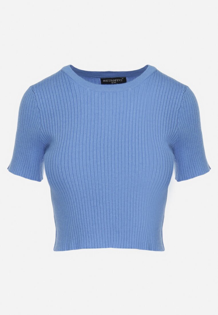 metrofive Tricou Scurt Albastru din Tricot Reiat Clutia