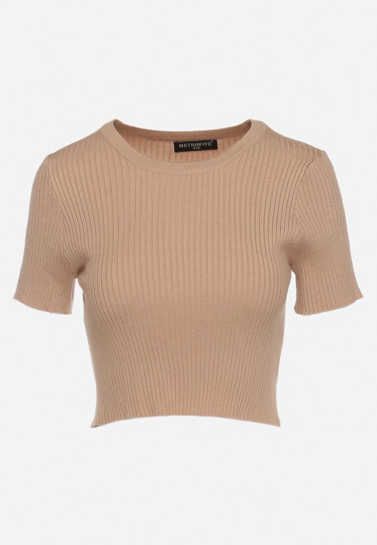 metrofive Tricou scurt Bej închis din tricot striat Clutia