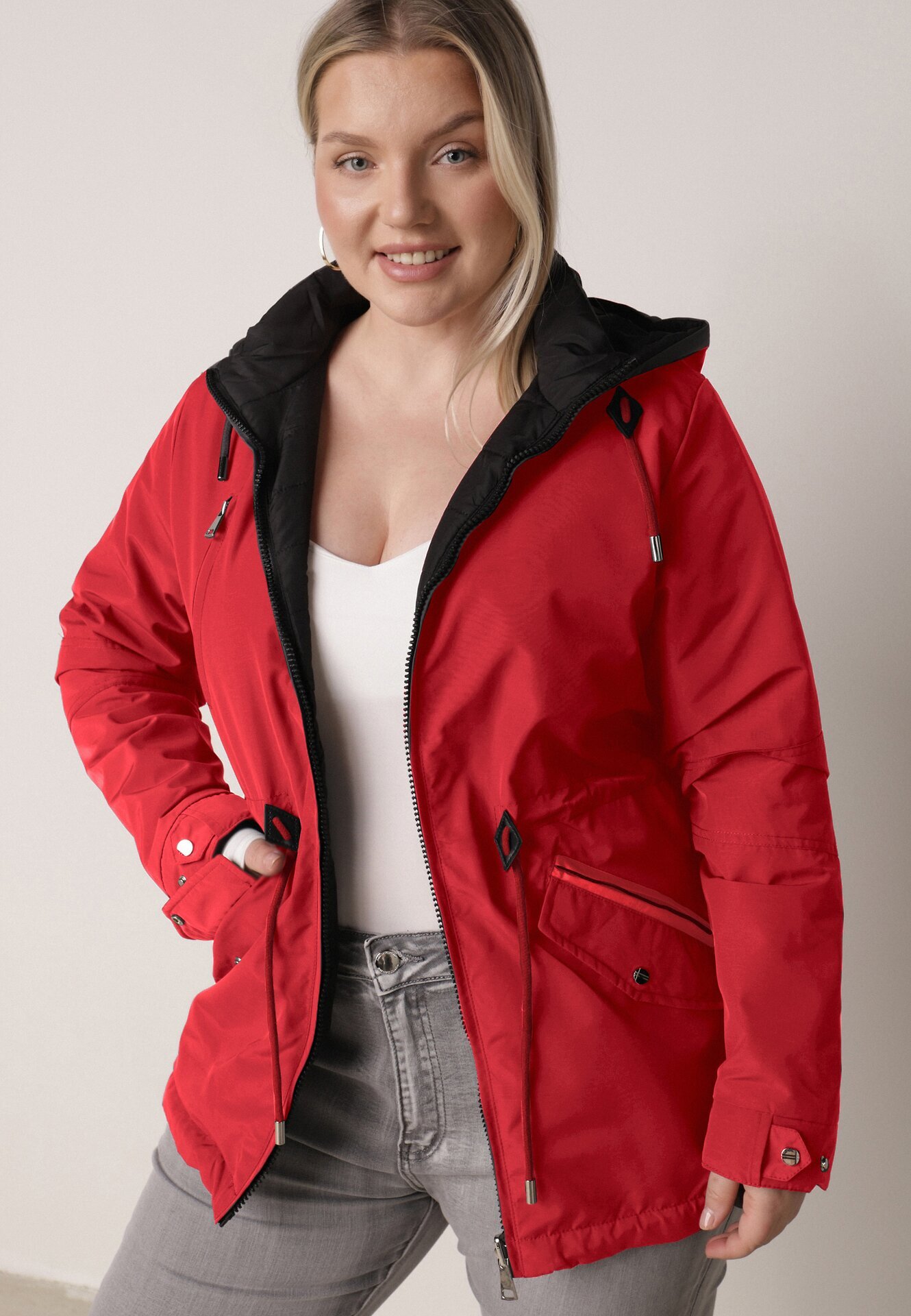 mhm Geacă de tranziție reversibilă stil parka roșu-negru cu matlasare pe interior Zidelle
