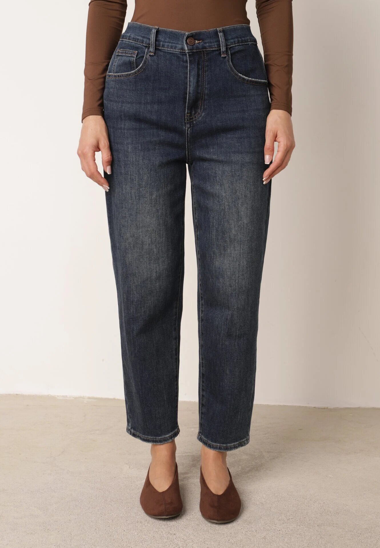 milas91 Blugi Mom Fit Casual cu bumbac și elastic în talie Meusa Bleumarin