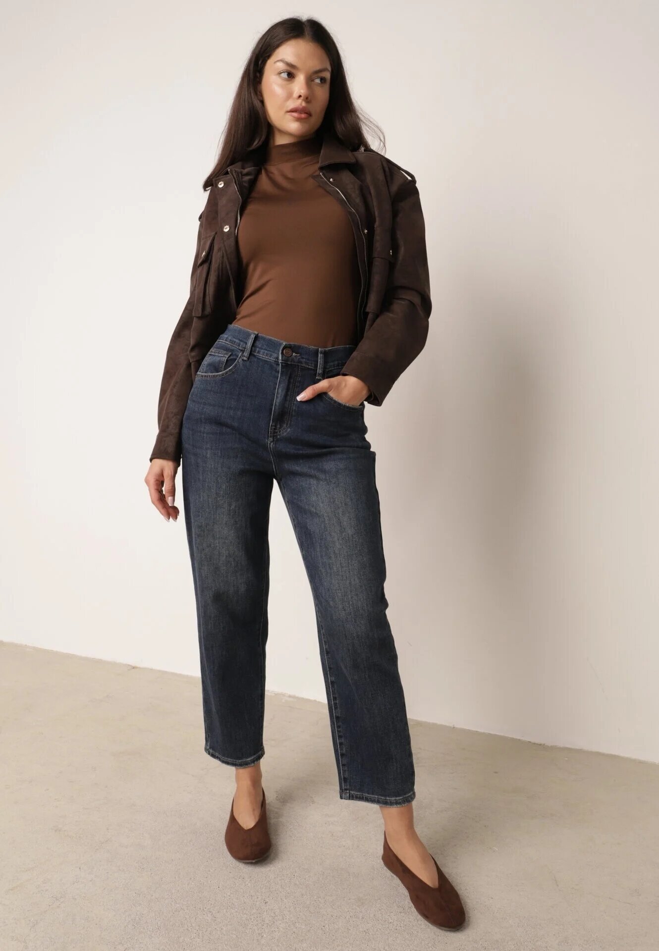 milas91 Blugi Mom Fit Casual cu bumbac și elastic în talie Meusa Bleumarin