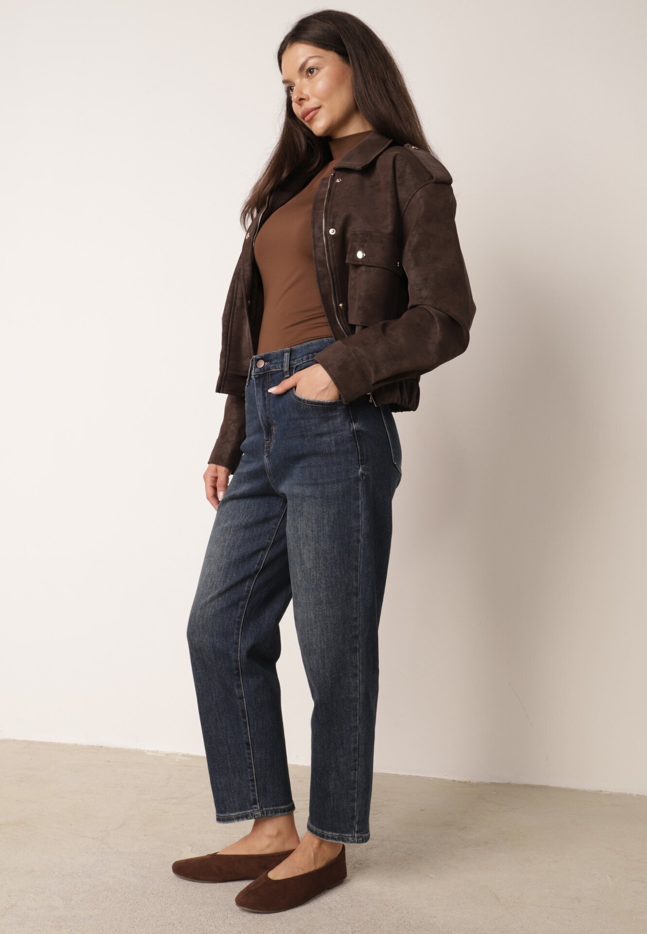 milas91 Blugi Mom Fit Casual cu bumbac și elastic în talie Meusa Bleumarin
