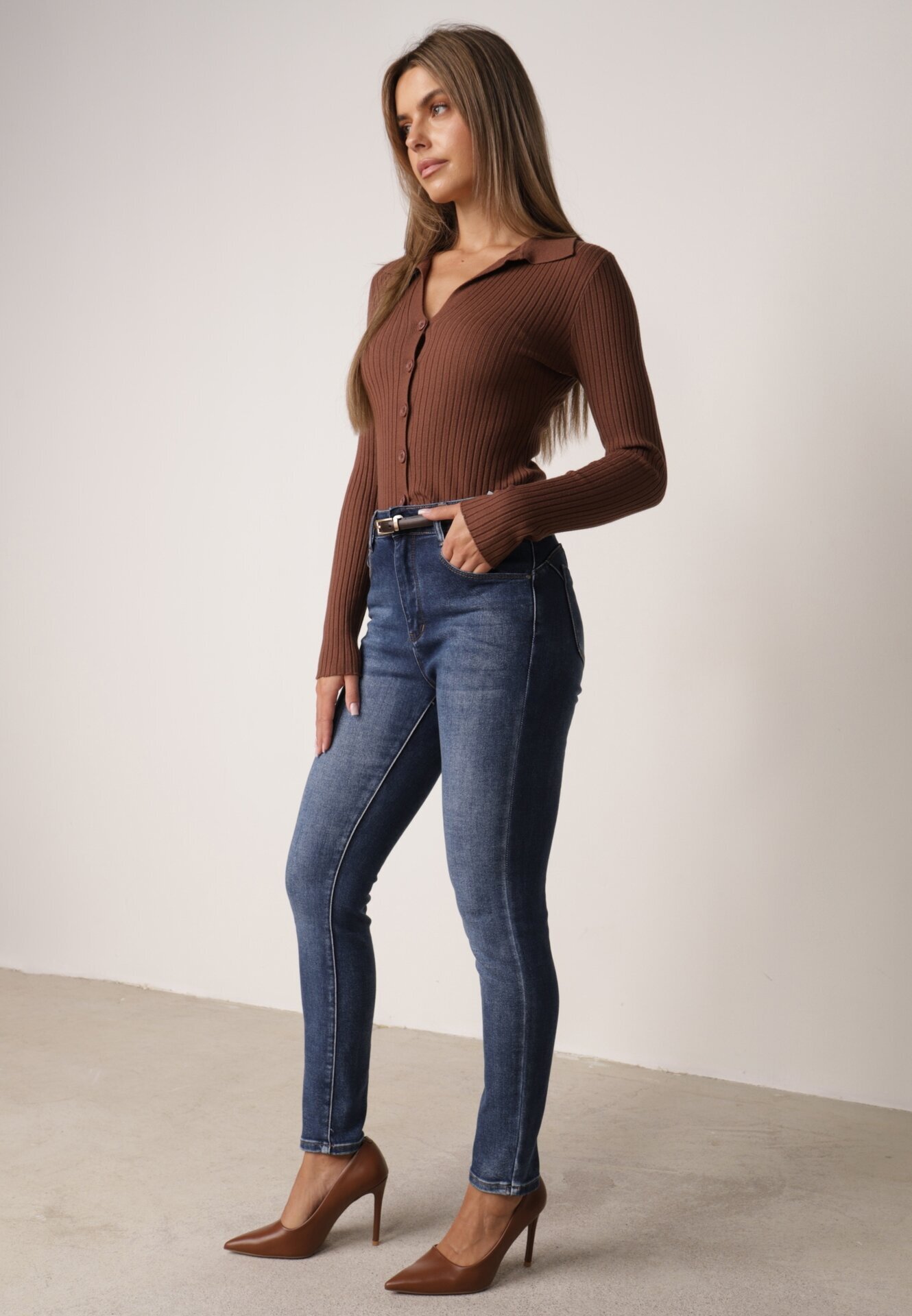 milas91 Blugi Slim Rurki Asortate cu Bumbac Modelator Push-Up Azraela Albaștri