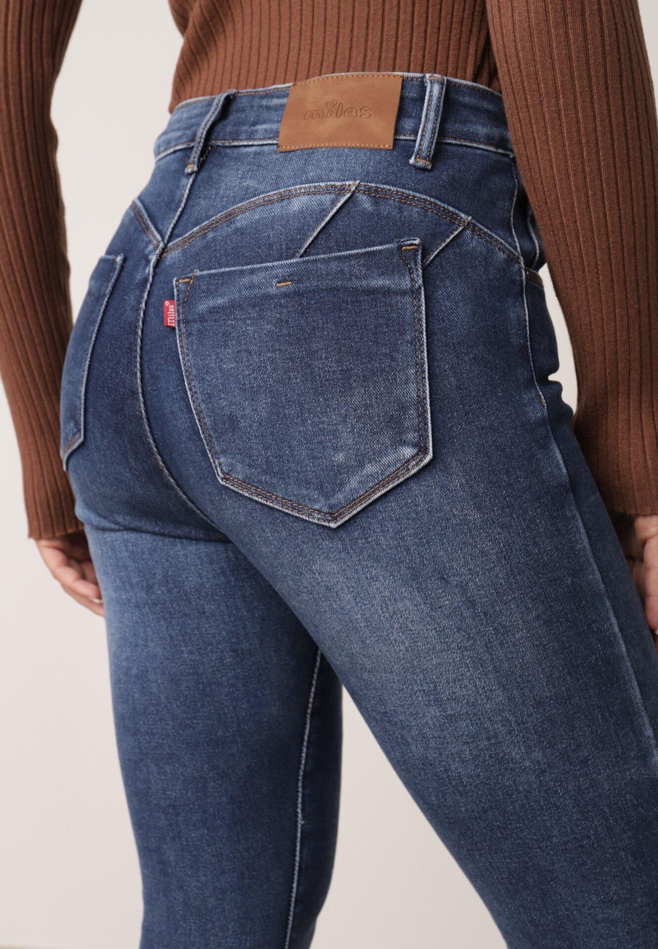 milas91 Blugi Slim Rurki Asortate cu Bumbac Modelator Push-Up Azraela Albaștri