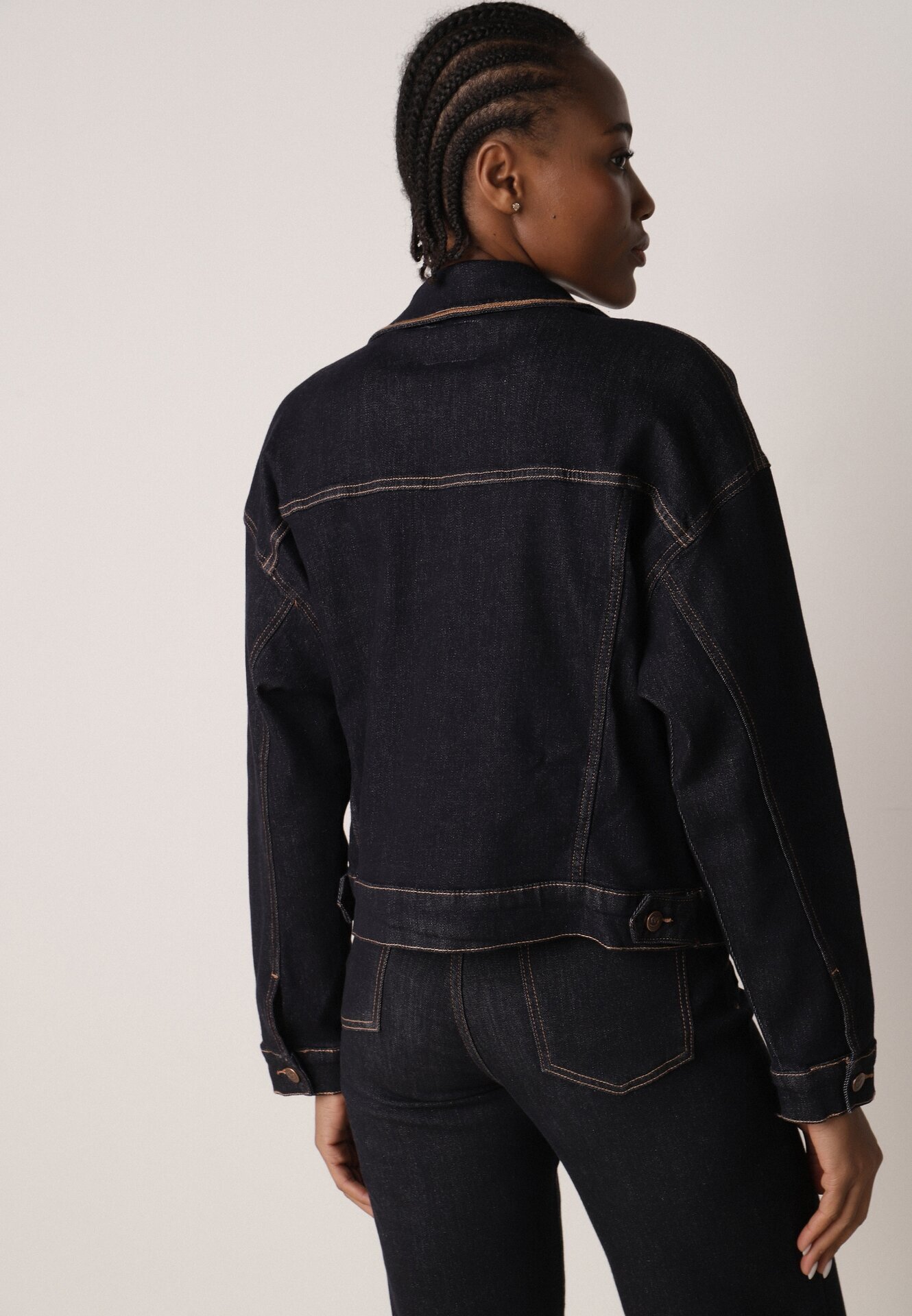 milas91 Geacă Albastră Denim cu Bumbac Decorată cu Borduri Contrastante Nedore