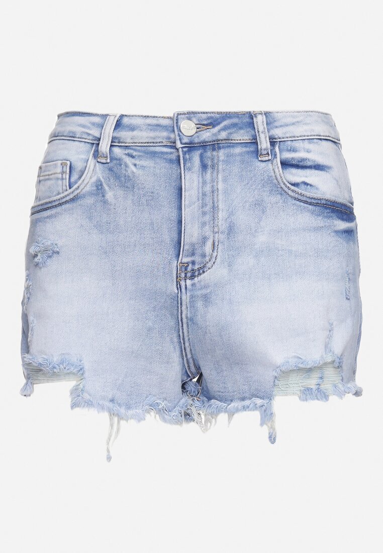 milas91 Pantaloni scurți Albastri Denim cu Talie Înaltă și Rupturi Decorative Tiella