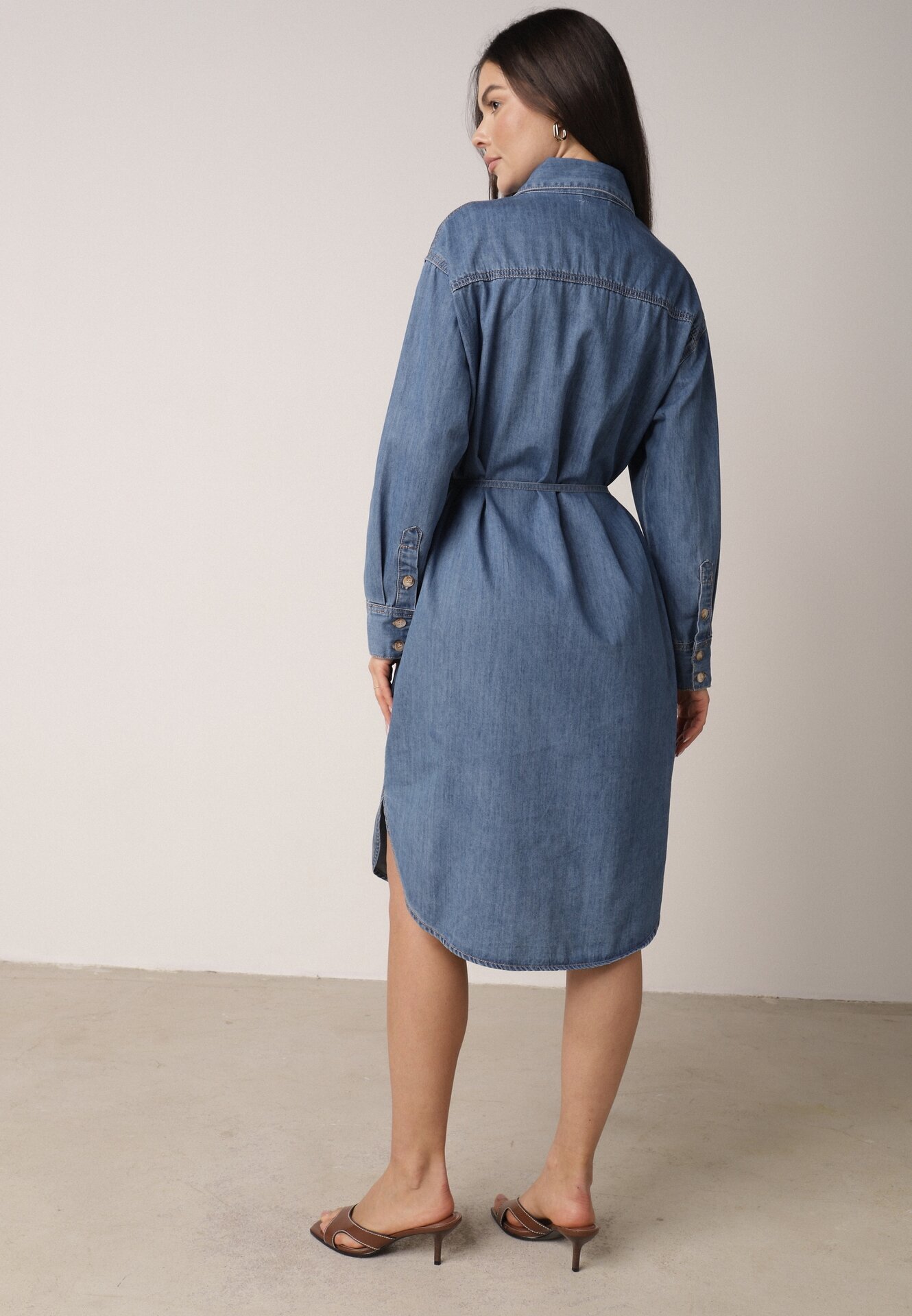milas91 Rochie Tip cămașă Albastră Din denim cu Bumbac Decorată cu o curea Carenatesa