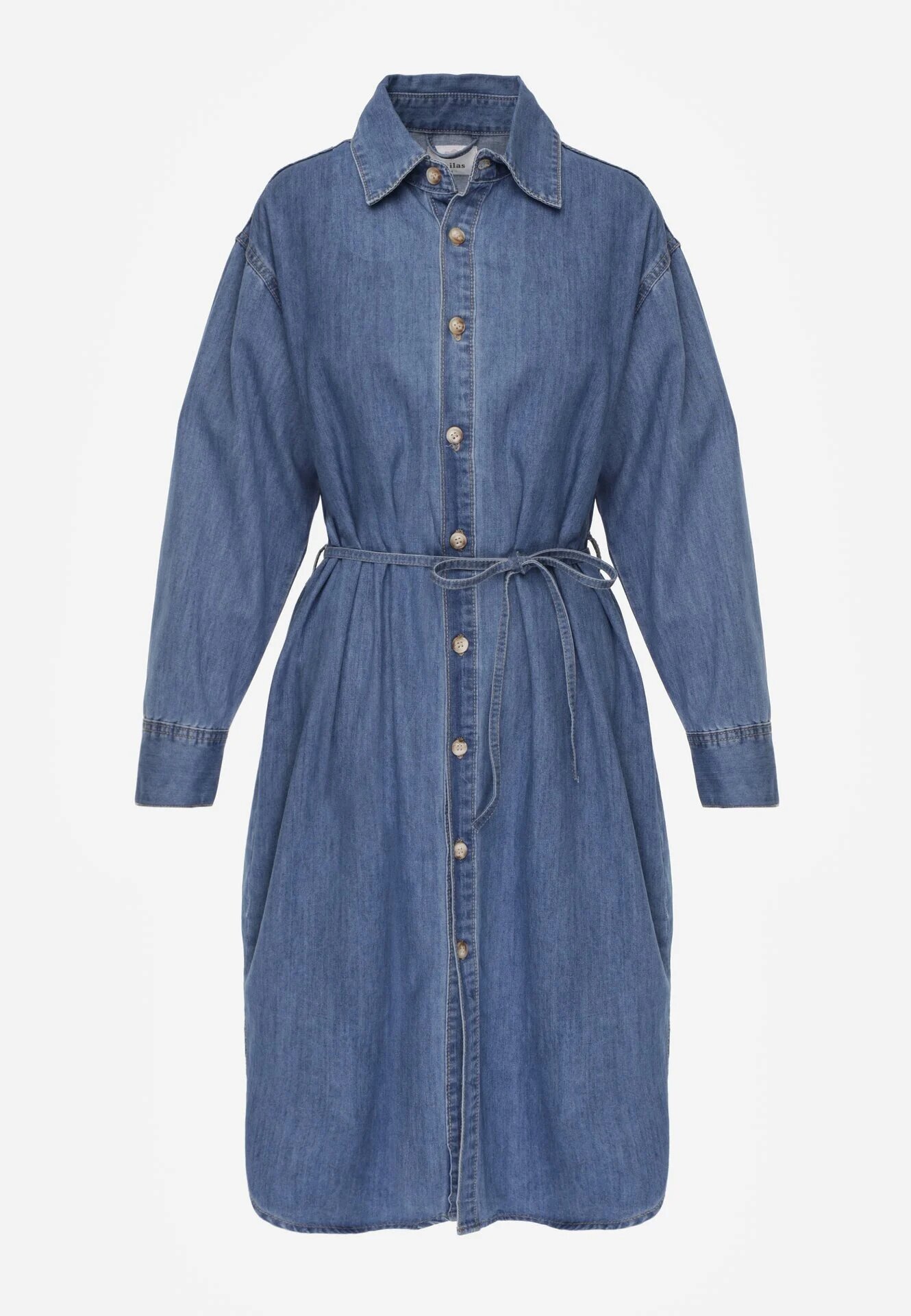 milas91 Rochie Tip cămașă Albastră Din denim cu Bumbac Decorată cu o curea Carenatesa