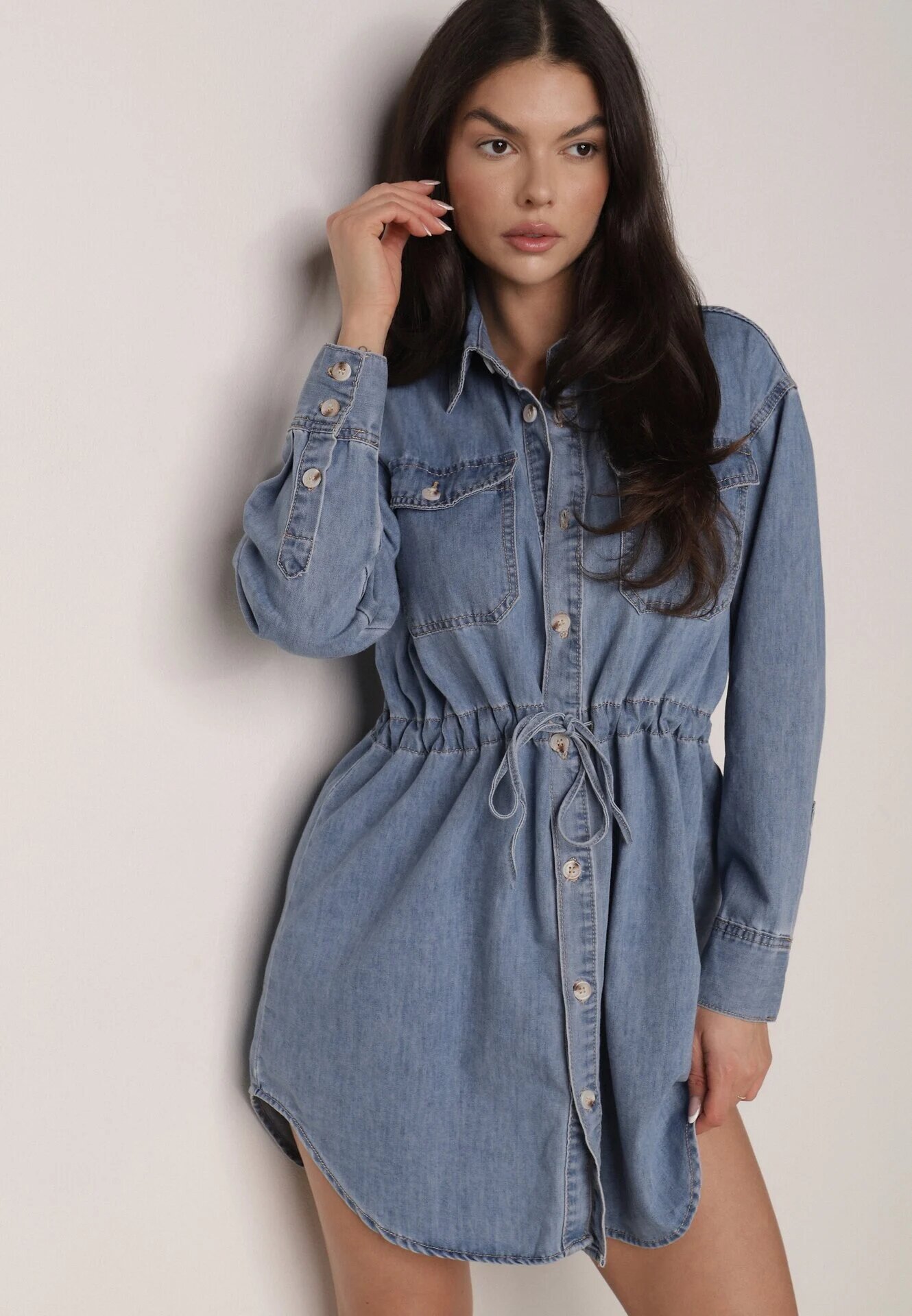 milas91 Rochie tip cămașă Albastră Din denim Cu volane și nasturi Dorinatta
