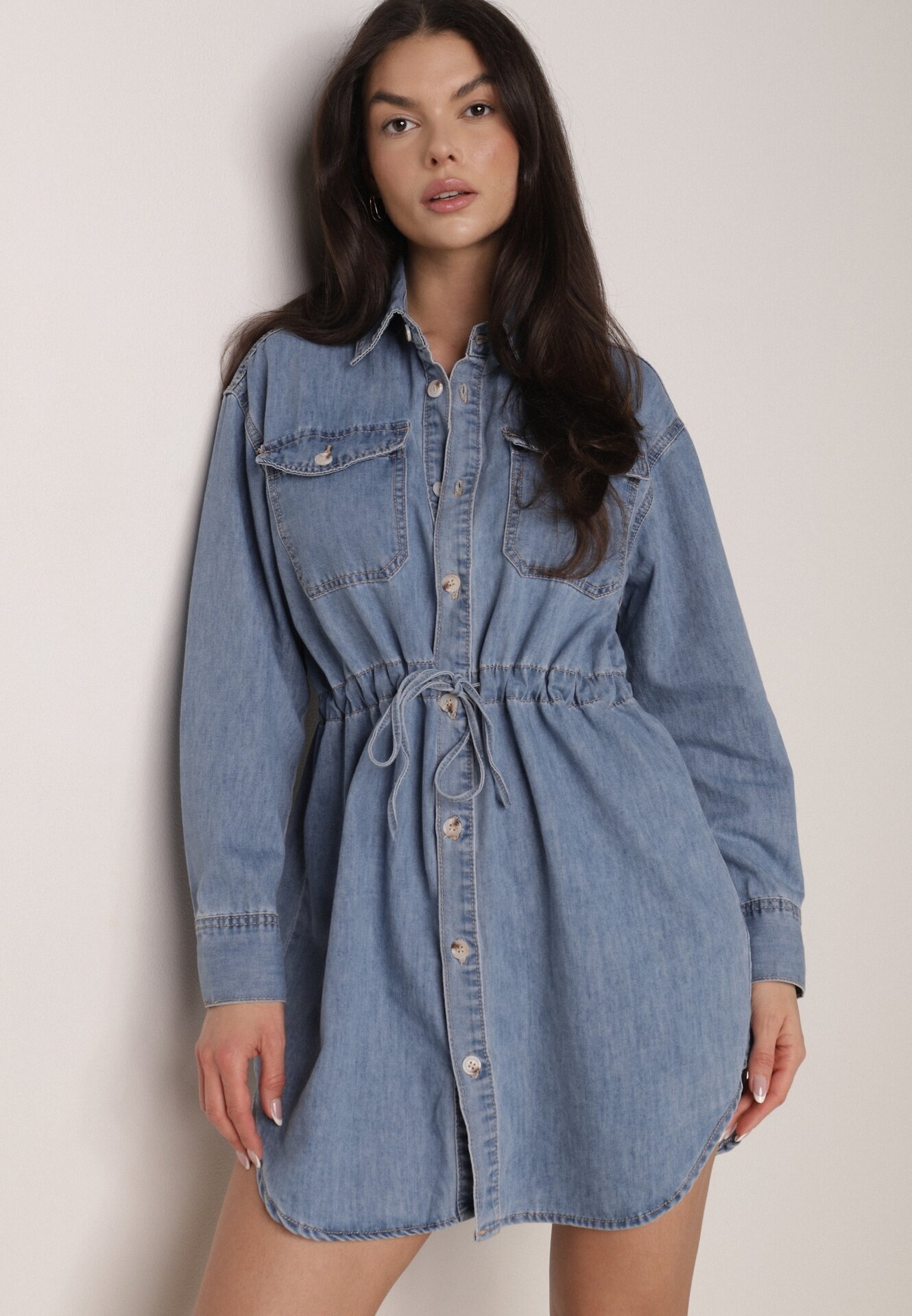milas91 Rochie tip cămașă Albastră Din denim Cu volane și nasturi Dorinatta