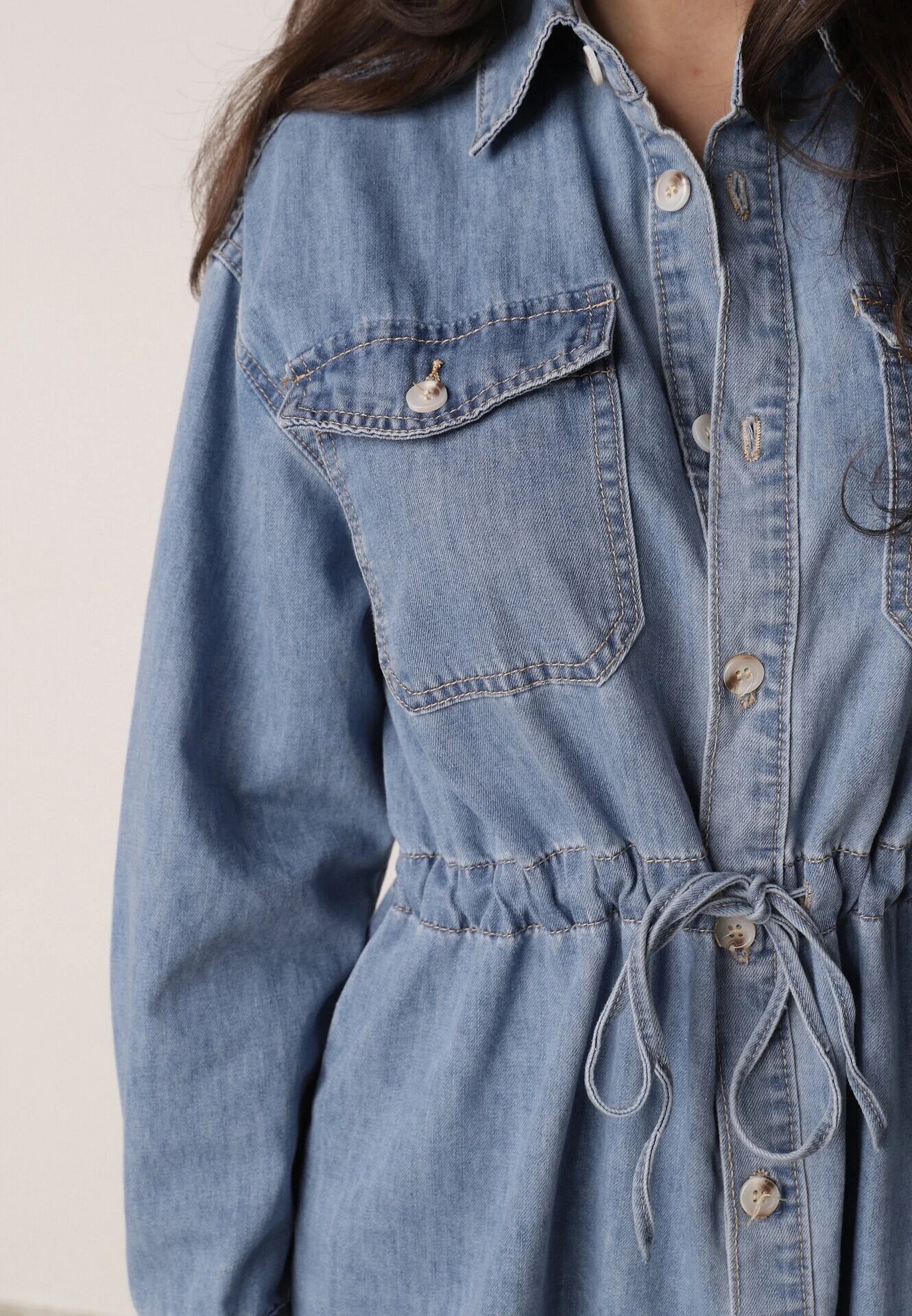 milas91 Rochie tip cămașă Albastră Din denim Cu volane și nasturi Dorinatta